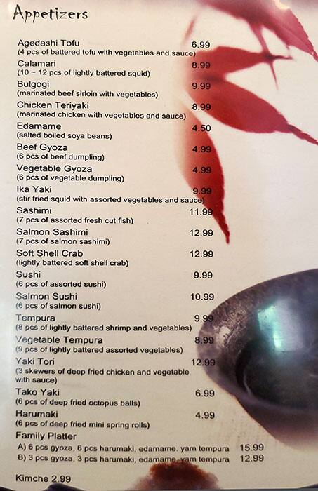 Toro Sushi Restaurant Menu, Menu for 