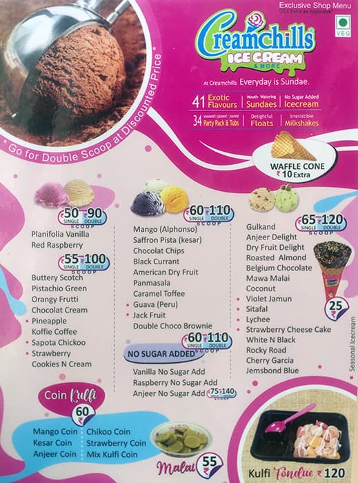 Menu of Cream Chills, Naupada, Thane West, Thane