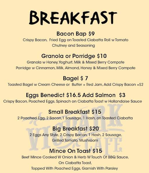 Vic Park Cafe Menu, Menu for Vic Park Cafe, Freemans Bay, Auckland