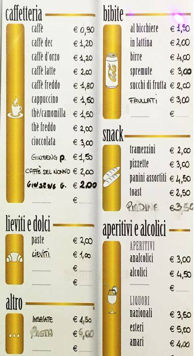 Menu di Bar tabacchi Milano 