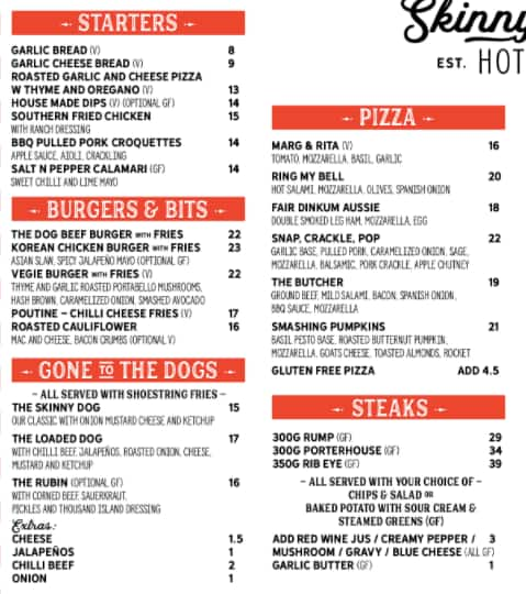 Skinny Dog Hotel Menu, Menu for Skinny Dog Hotel, Kew, Melbourne ...