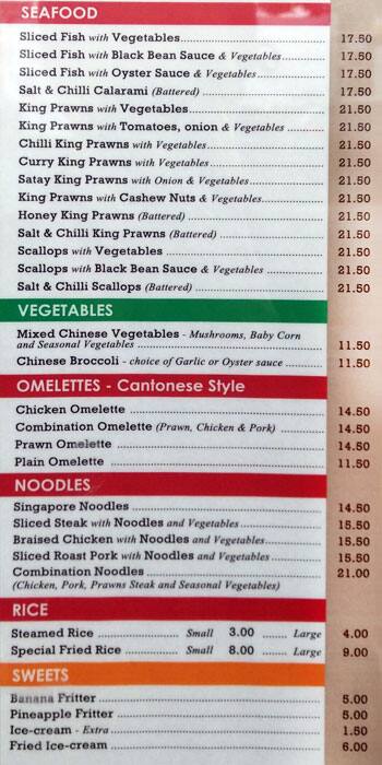 Menu at Ling Wah restaurant, Frankston