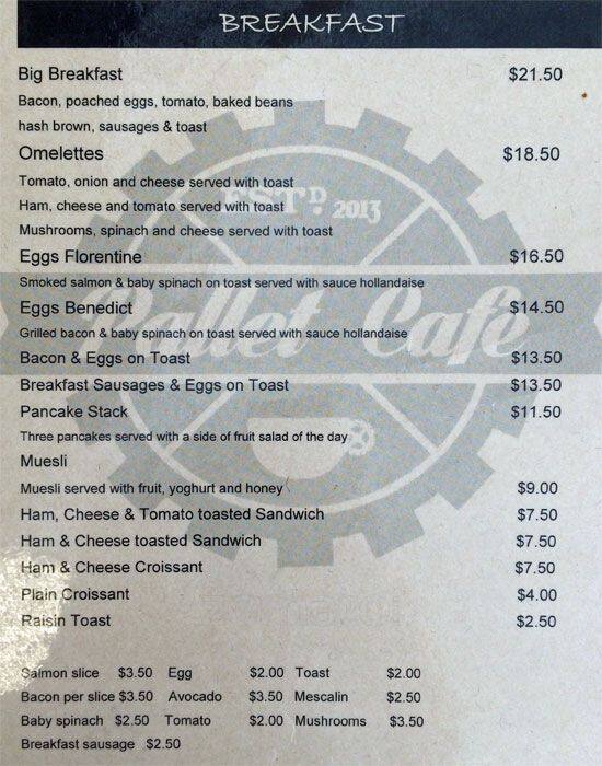 Carta de Pallet Cafe, Brisbane