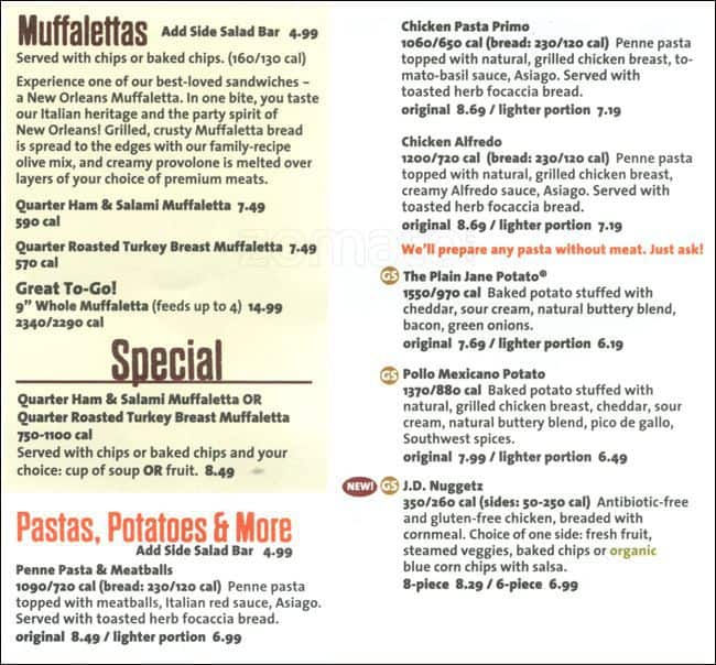 Menu at Jason's Deli restaurant, Lakewood, 204 Union Blvd