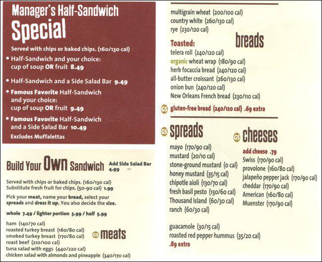 Menu at Jason's Deli restaurant, Lakewood, 204 Union Blvd