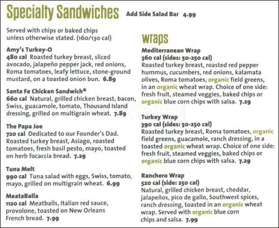 Menu at Jason's Deli restaurant, Lakewood, 204 Union Blvd