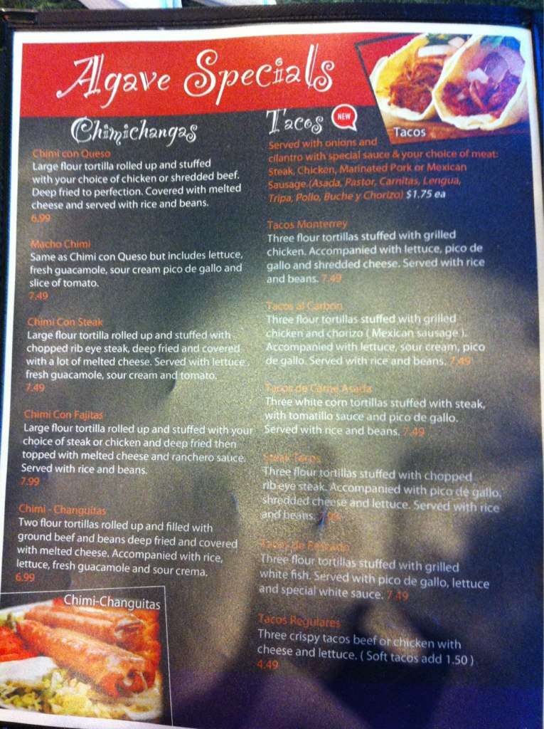 Carta de Agave Mexican Grill