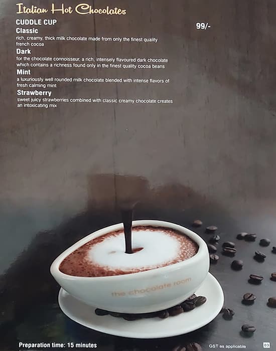 Menu at The Chocolate Room, Udaipur, 100 Feet Road 1 Rasbag