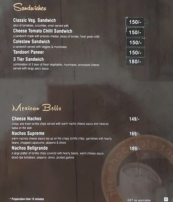 Menu at The Chocolate Room, Udaipur, 100 Feet Road 1 Rasbag