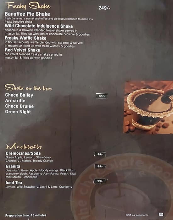 Menu at The Chocolate Room, Udaipur, 100 Feet Road 1 Rasbag