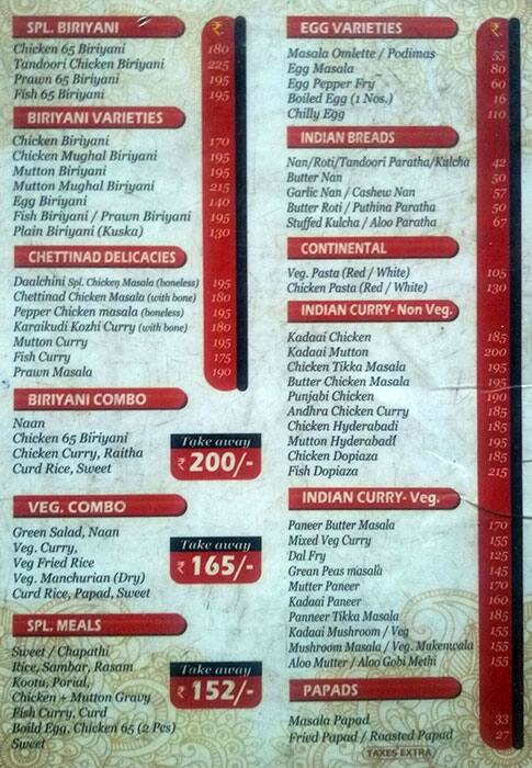 Daalchini Menu Menu For Daalchini Chromepet Chennai