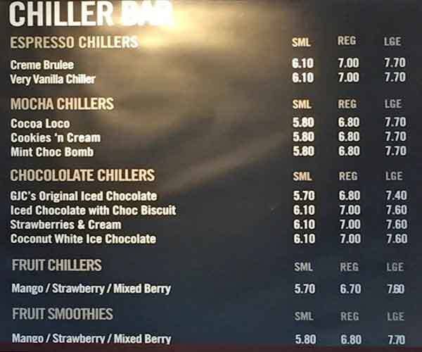 Menu at Gloria Jean's Coffees Lower Hutt cafe, Wellington, Westfield ...