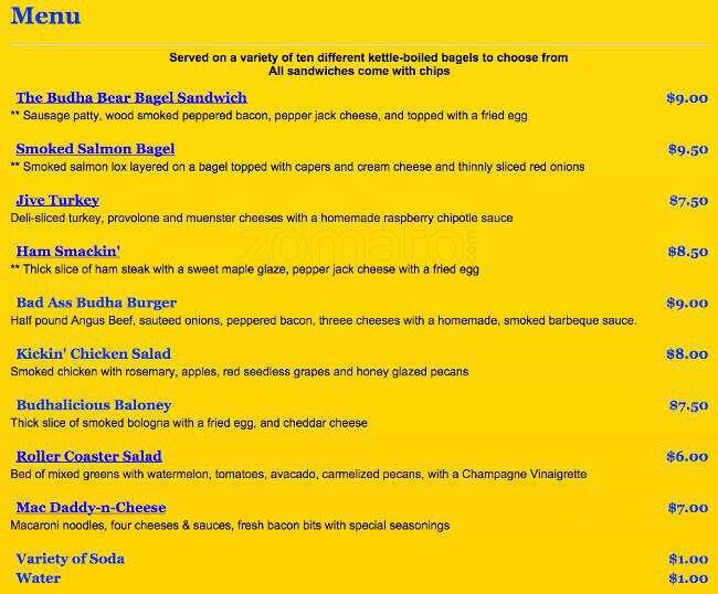 Budha Bear Bagel Truck Menu, Menu for Budha Bear Bagel Truck, Puyallup