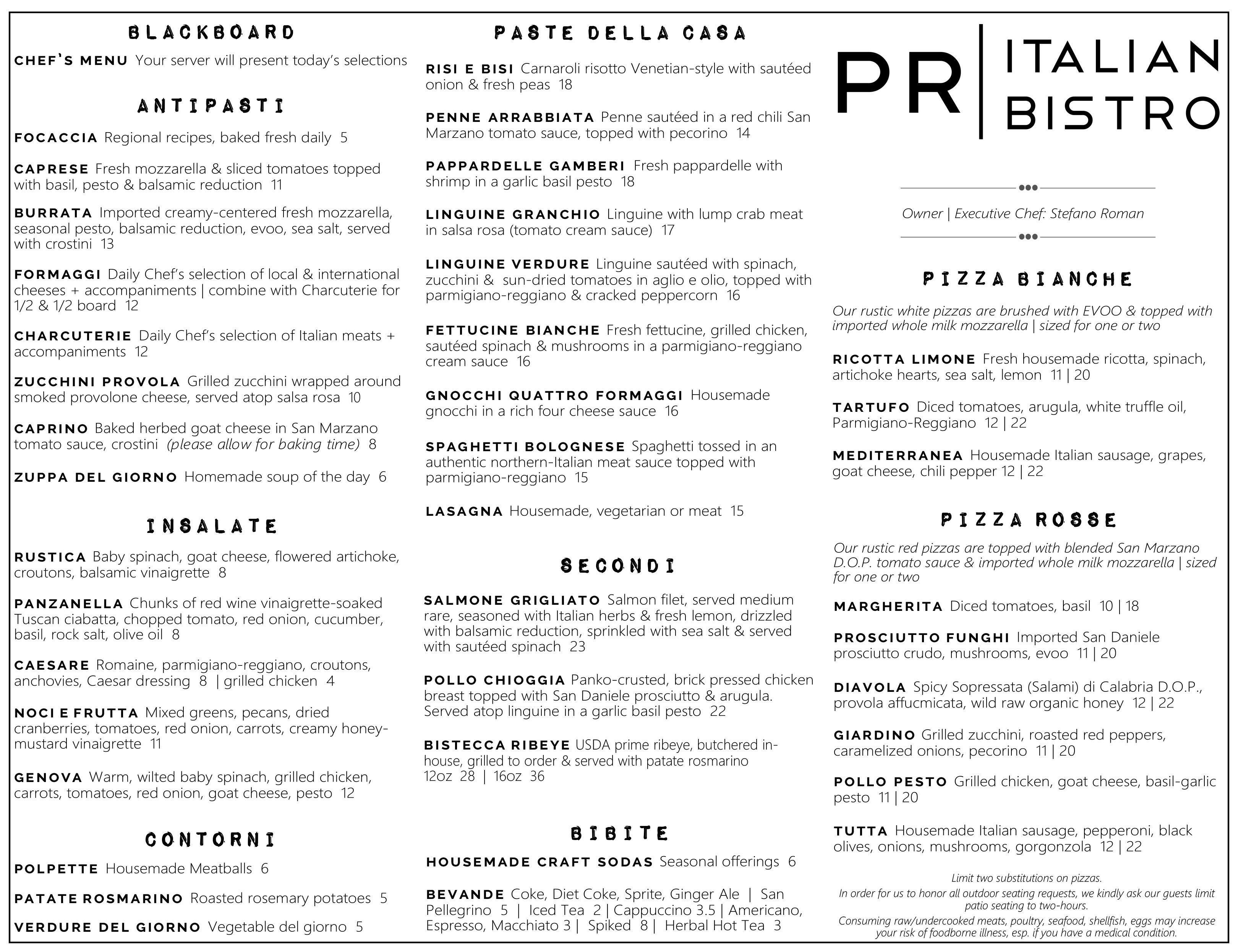 PR Italian Bistro Menu, Menu v reštaurácii PR Italian Bistro, Lakeview, Chicago Urbanspoon/Zomato