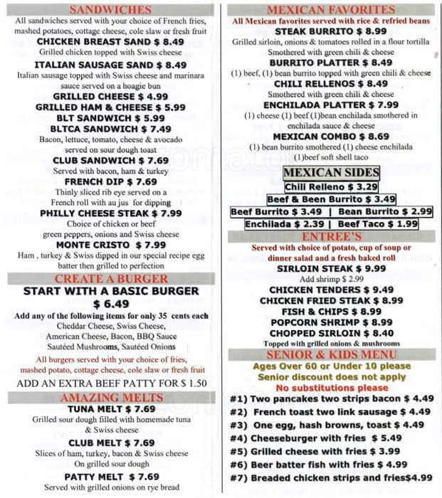 Menu at Nancy's Cafe, Westminster