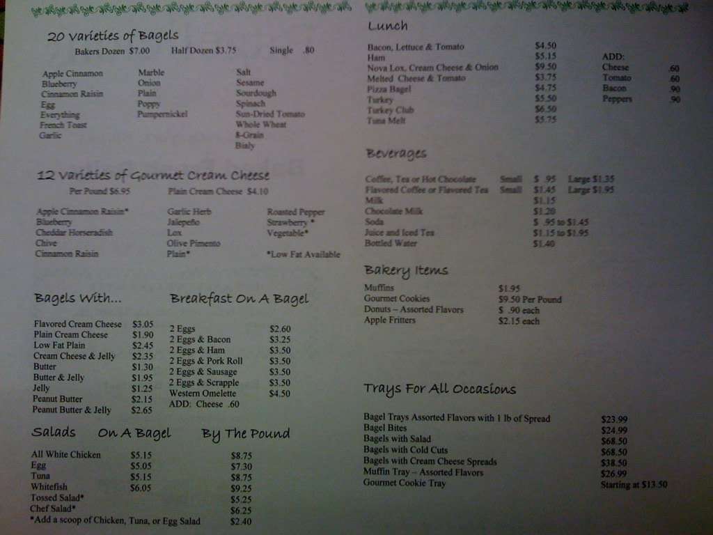 Bagelicious Menu, Menu de Bagelicious, King of Prussia, Montgomery