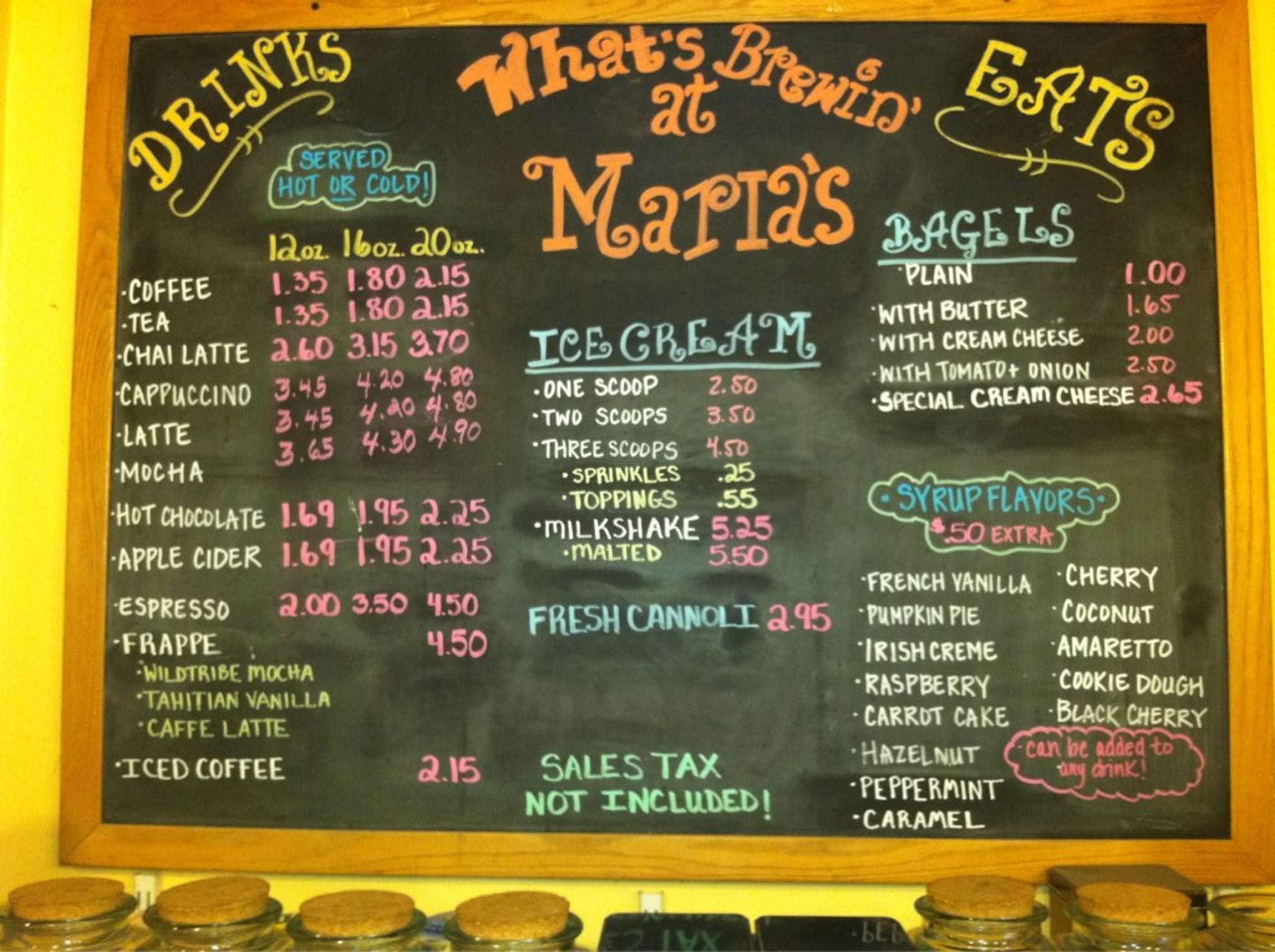 Menu at Maria's Place cafe, Frenchtown