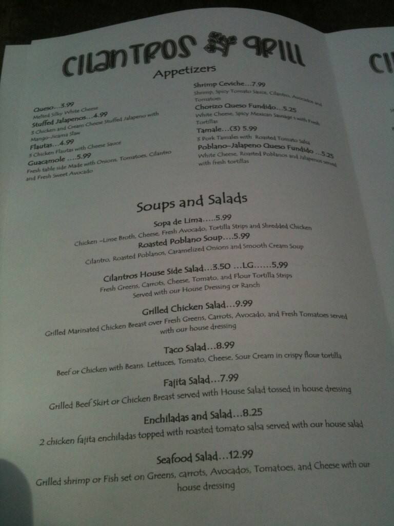 Cilantros Grill Menu, Menu for Cilantros Grill, North Little Rock