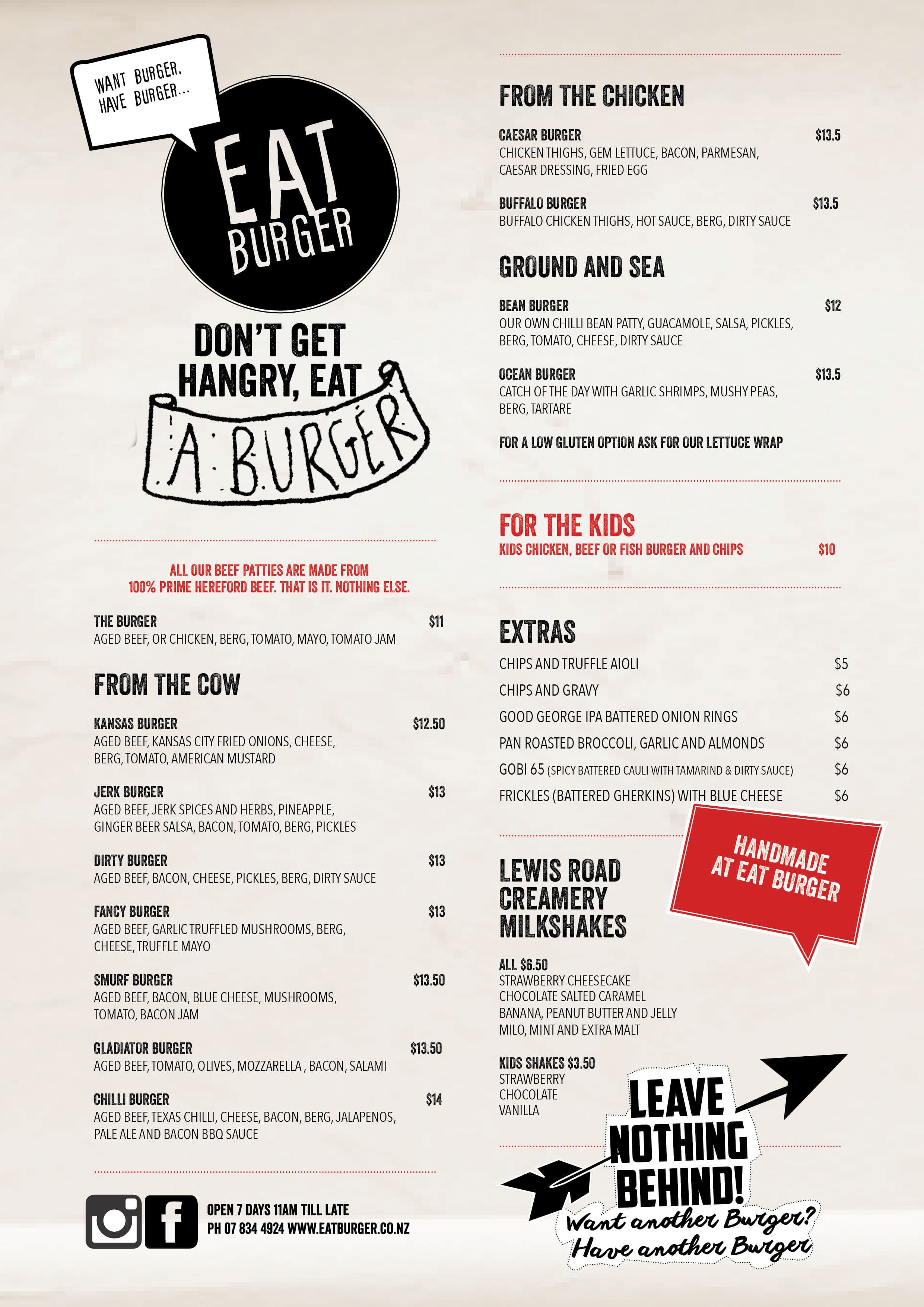 EAT Burger Menu, Menu for EAT Burger, Hamilton Central, Hamilton ...