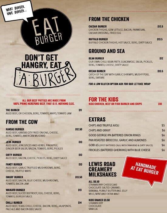 EAT Burger Menu, Menu for EAT Burger, Hamilton Central, Hamilton ...