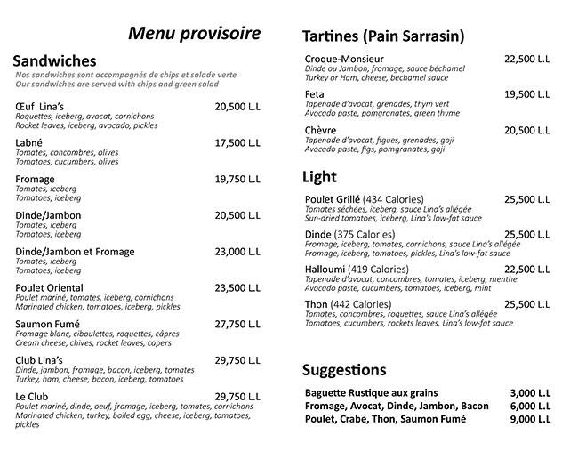 Lina's menu