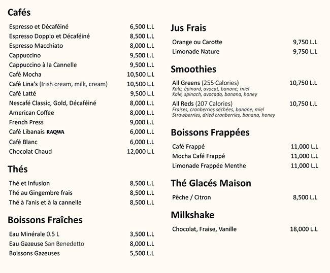 Lina's menu