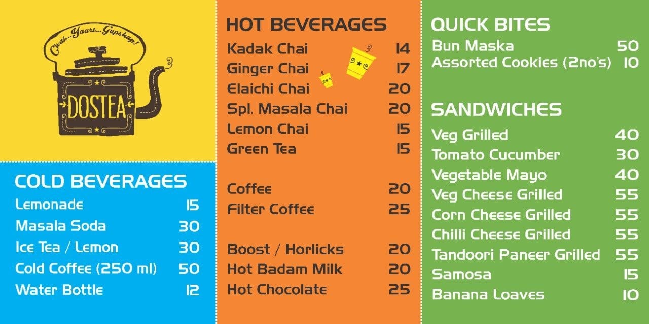 Menu of Dostea Chai Cafe, Miyapur, Hyderabad