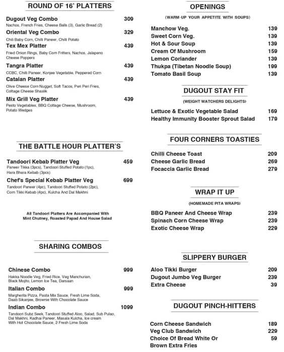 The Dugout - Bhawanipur menu