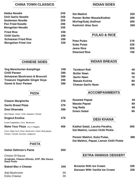 The Dugout - Bhawanipur menu