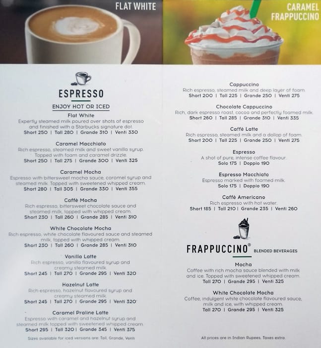 Starbucks menu prices malaysia 2019