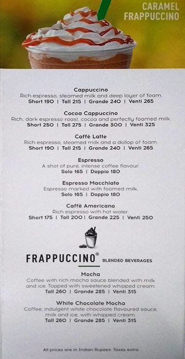 Starbucks Coffee, Fort Menu