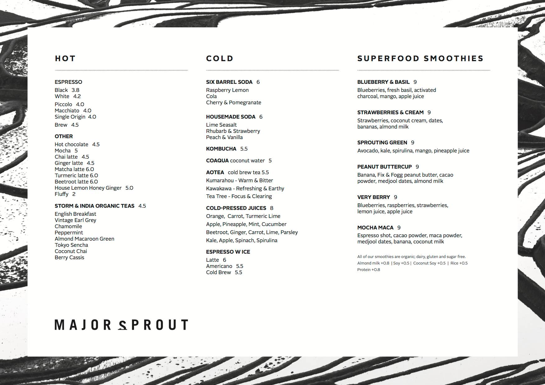 Major Sprout Menu, Menu for Major Sprout, Victoria Street West
