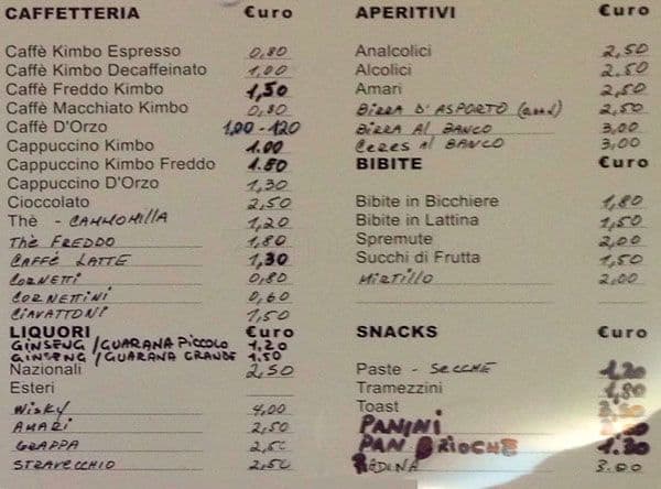 Menu di Bar Pasticceria La piemontese 