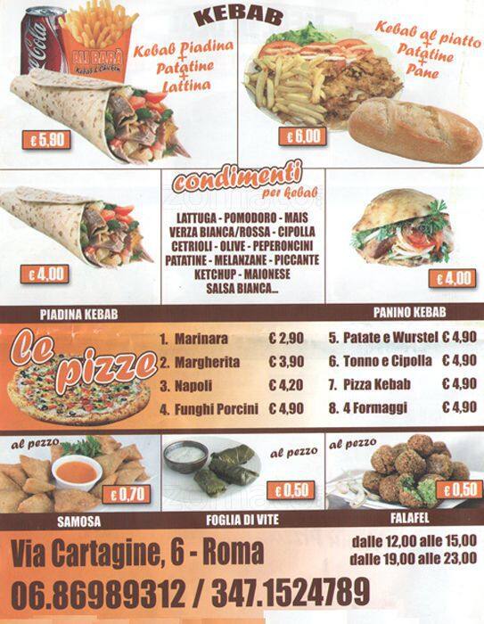 Menu di Ali Baba Via Cartagine 