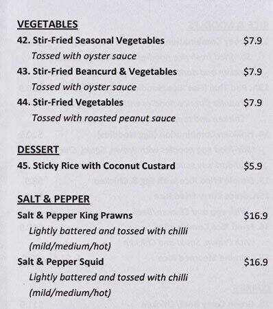 Menu at Aroy-Thai Restaurant, Modbury