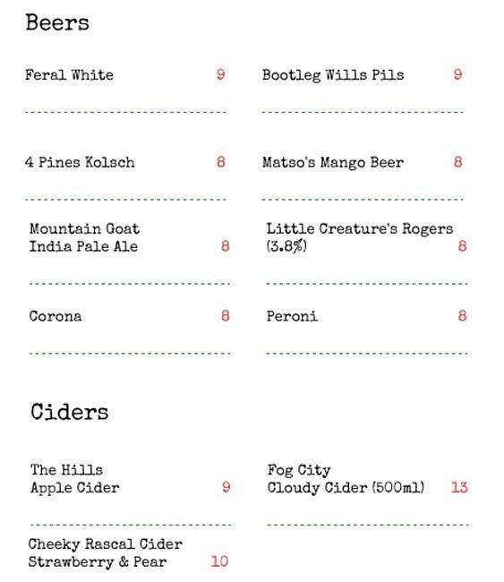 Menu at Ruocco's Pizzeria E Ristorante, South Fremantle