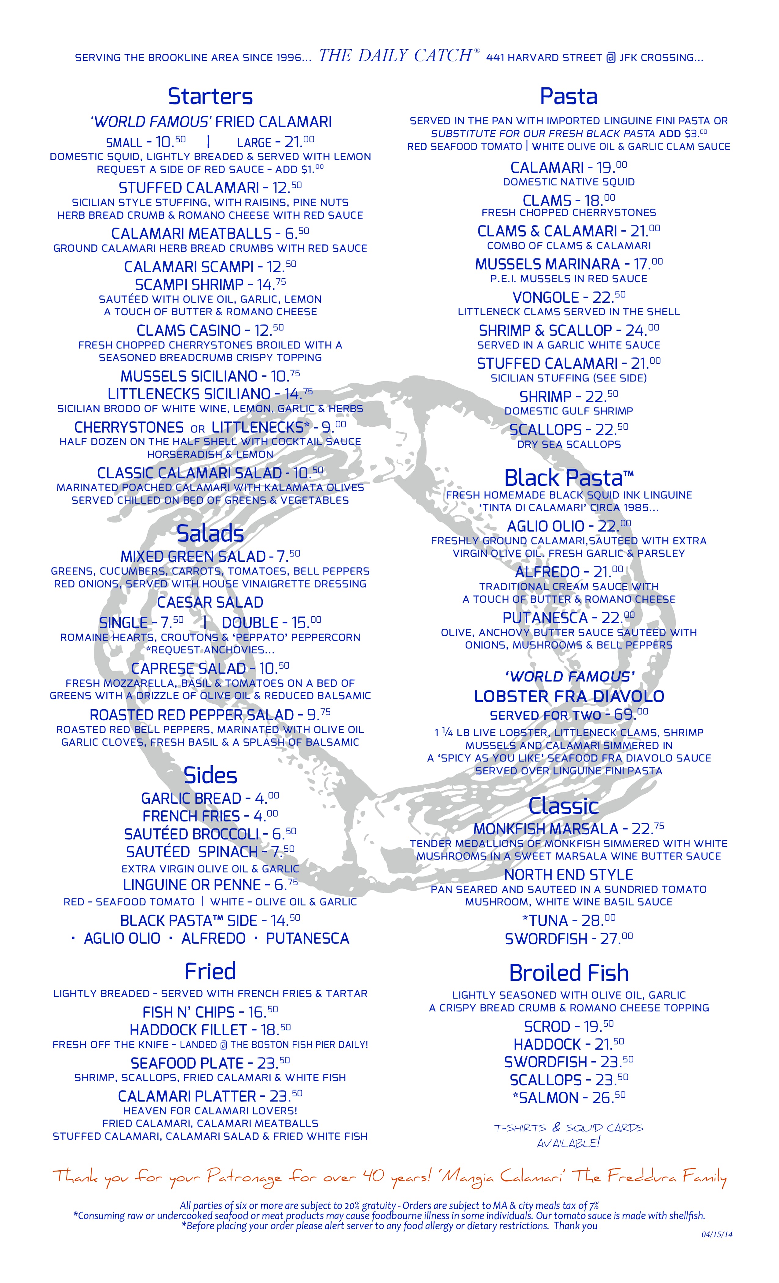 The Daily Catch Restaurant Menu Urbanspoon/Zomato