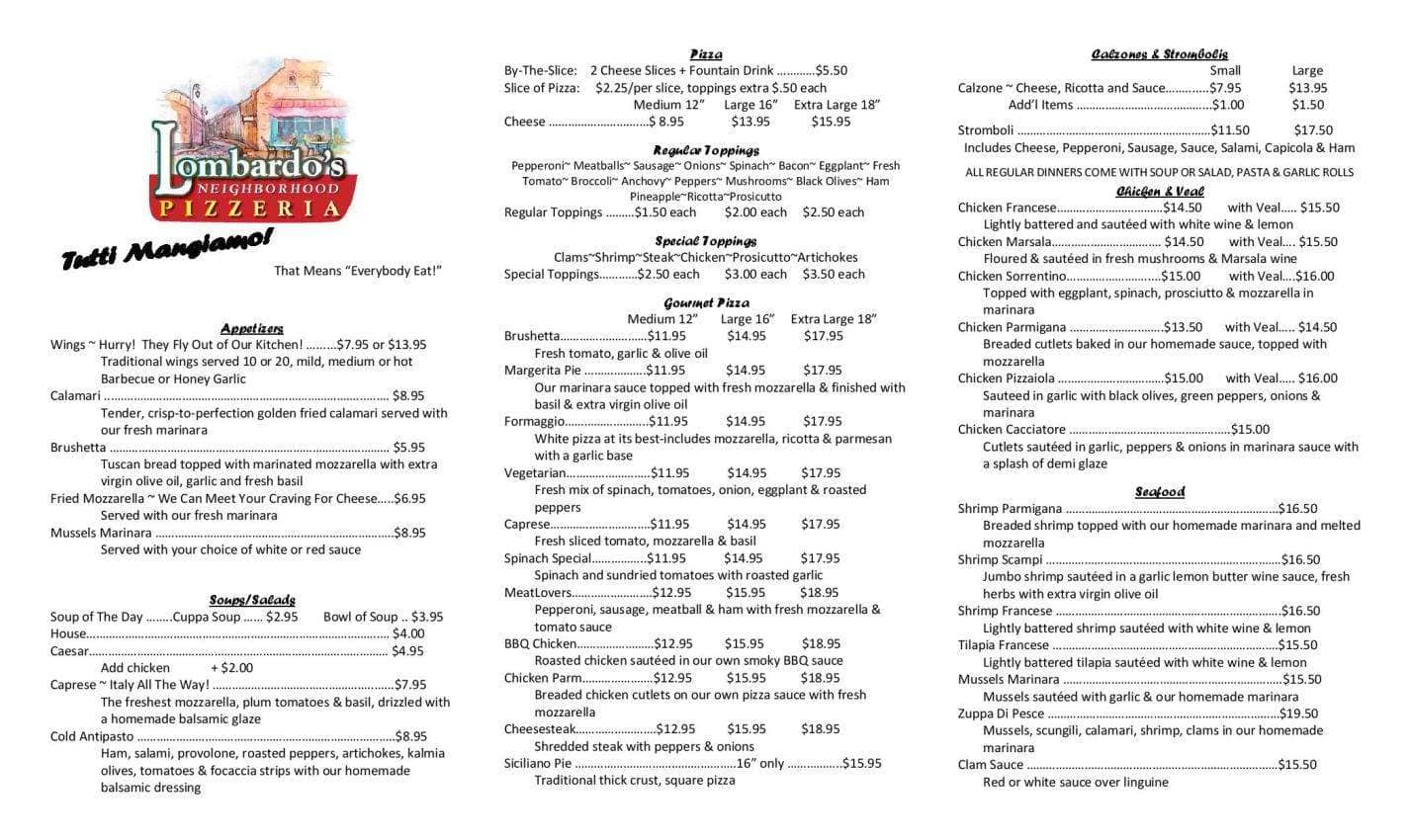 Lombardo's Neighborhood Pizzeria Menu Urbanspoon/Zomato