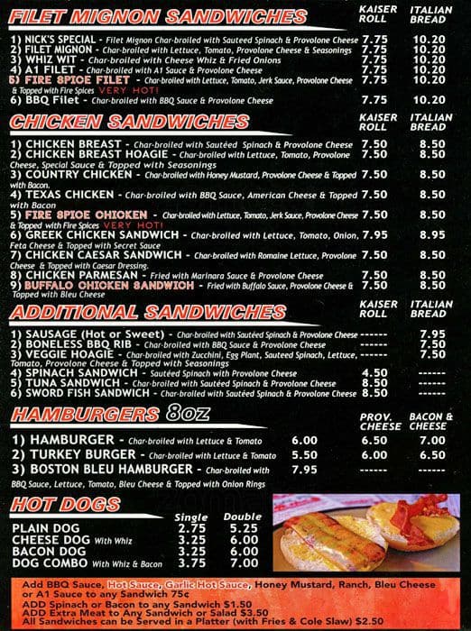 Nick's Charcoal Pit Menu, Menu for Nick's Charcoal Pit, Lower