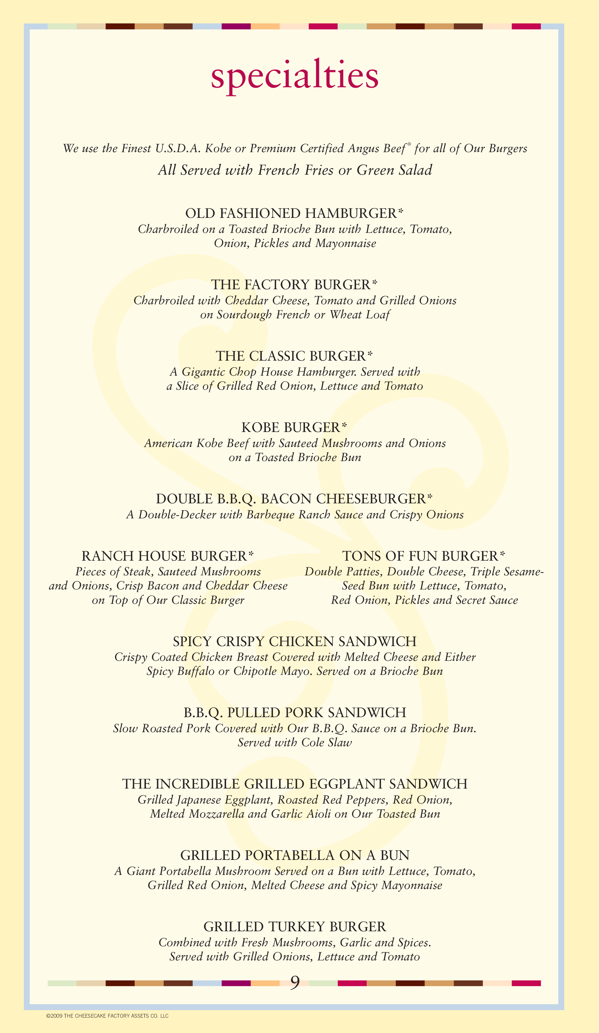 Menu At The Cheesecake Factory Desserts Jacksonville Mid Town Pkwy