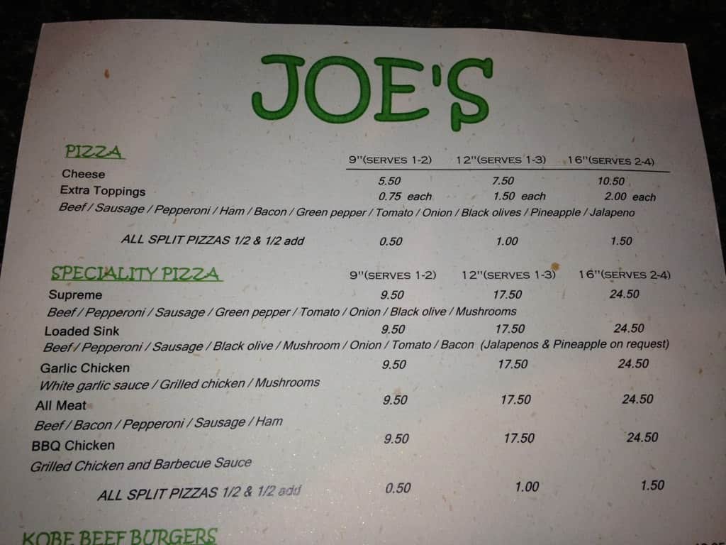 Joe's Old Town Bar and Grill Menu Urbanspoon/Zomato