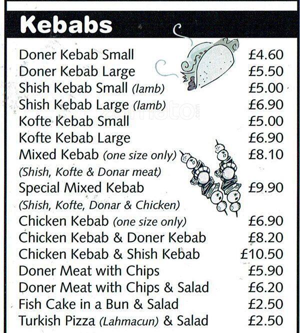 Menu at Ebb Tide fast food, Watford