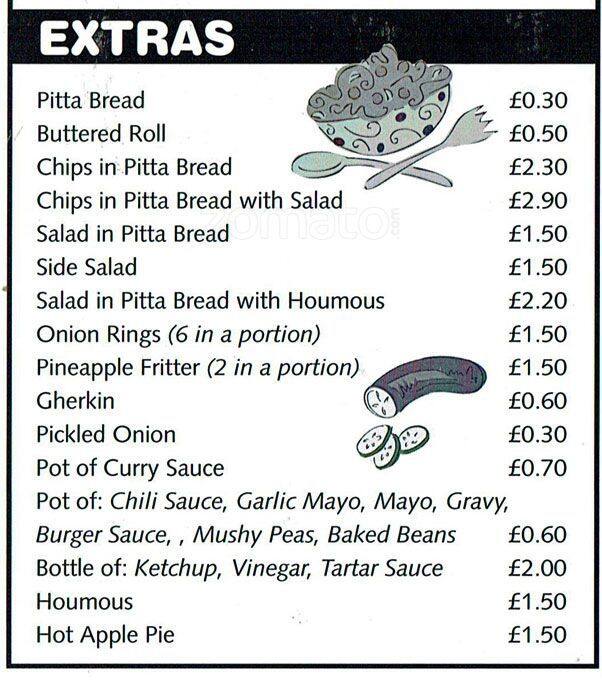Menu at Ebb Tide fast food, Watford