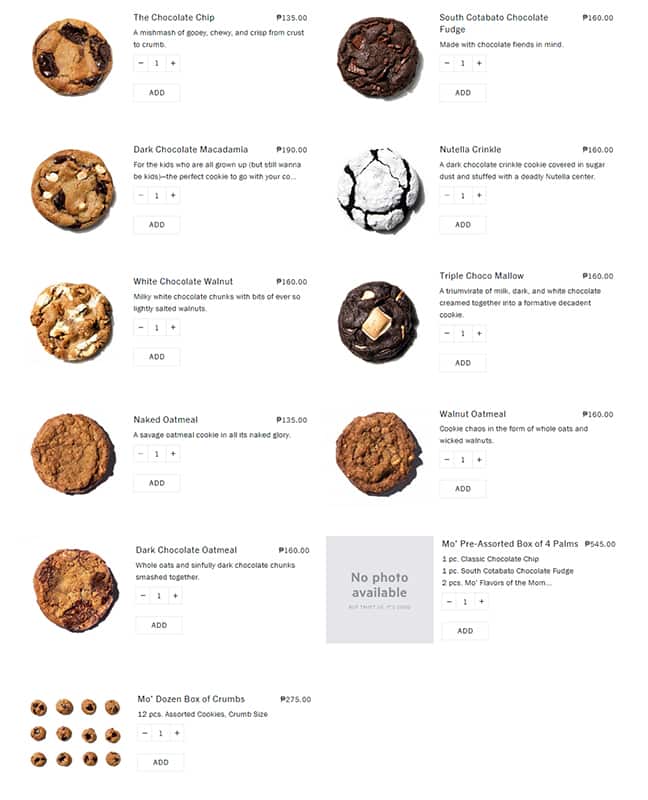 Menu at Mo' Cookies, Makati, Power Plant Mall