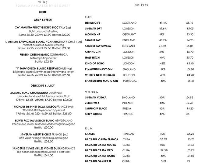 Menu at The Lamb and Flag pub & bar, London