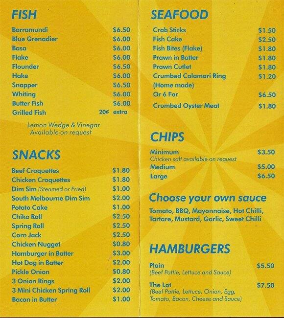 Ocean Star Fish and Chips Menu Urbanspoon/Zomato