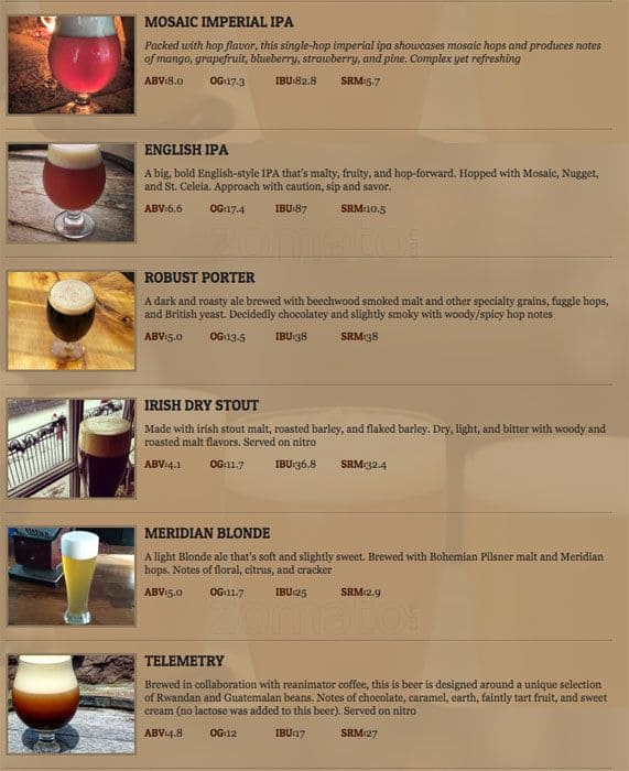 Menu at Vault Brewing pub & bar, Yardley