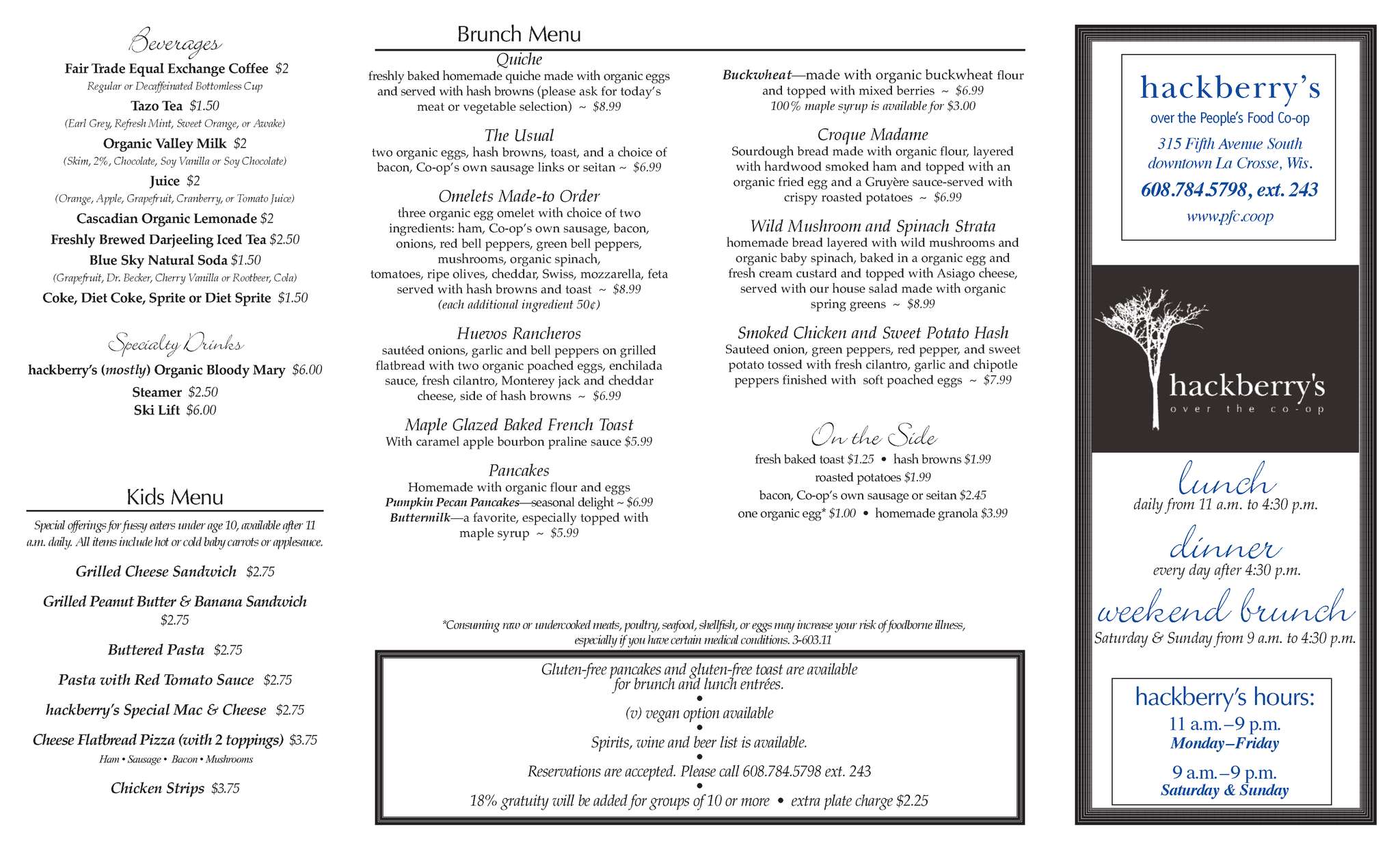 Hackberry's Bistro Menu, Menu untuk Hackberry's Bistro, La Crosse, La