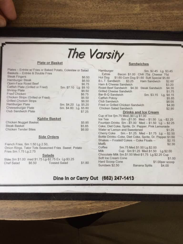 Varsity Restaurant Menu, Menu for Varsity Restaurant, Belzoni, Belzoni