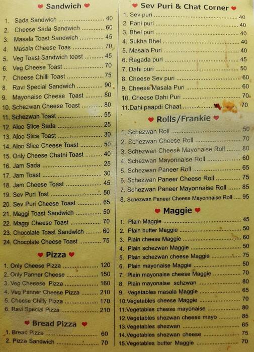 Time to time Ravi sandwich menu